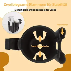 2-in-1 Universal Cup Holder | Suitable for bicycles, cars, motorcycles, walkers, and wheelchairs; 360° multi-functional cup holder for smartphones