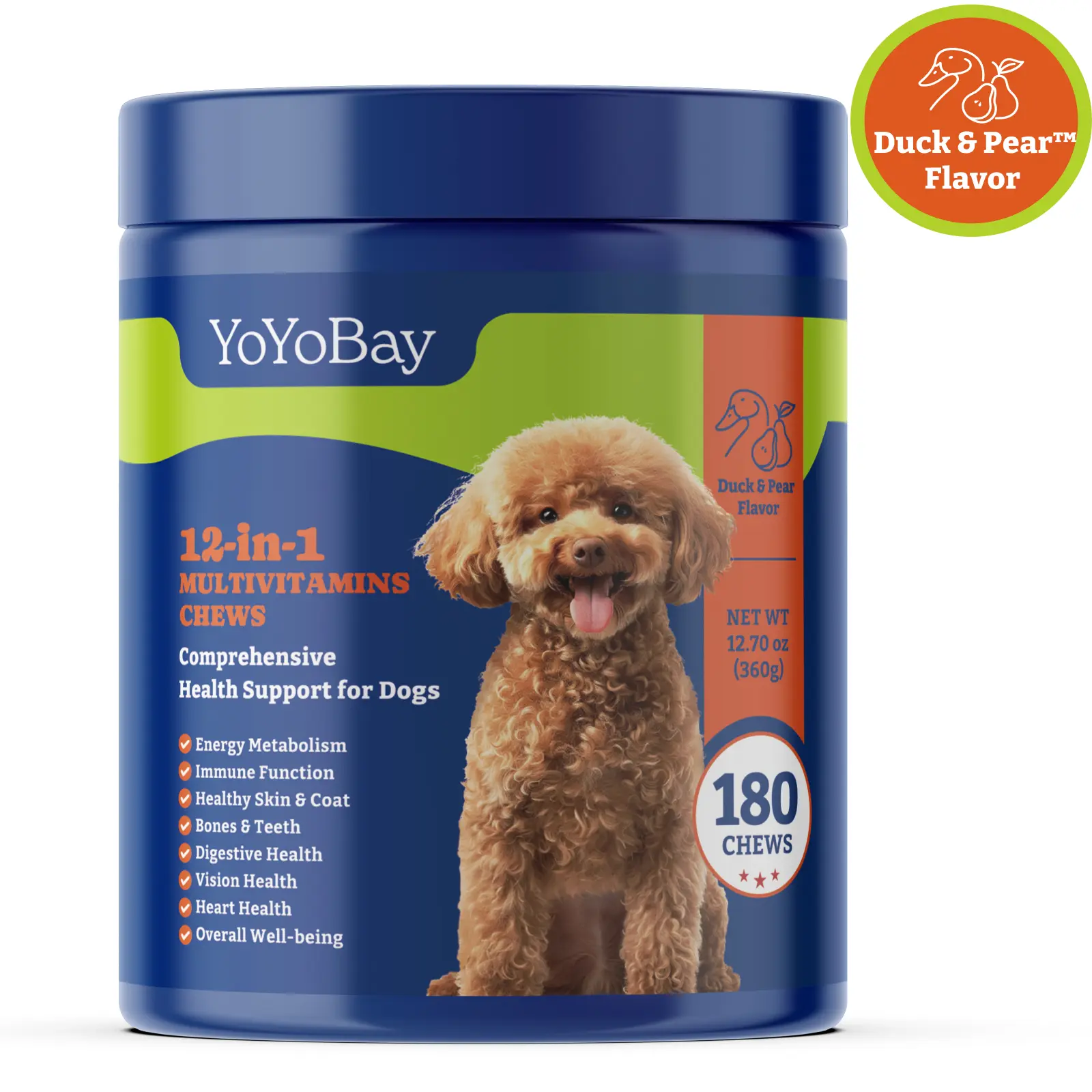 Dog Multivitamin Chewable Supplement - Dog Vitamins and Supplements - 180 Soft Treat Chews, Duck & Pear Flavor - Joint, Skin & Coat Care - Vitamins A, B, C, D, E