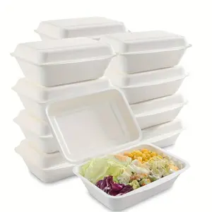125 piece high-quality 7-inch x 5-inch biodegradable food container with lid - microwave safe, BPA free, suitable for takeout, lunch, and party dining, made of sugarcane fiber, ideal for portable food containers such as salads, soups, etc.  stackable