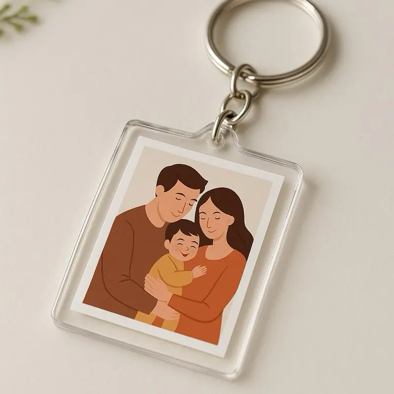 Llavero Personalizado Keychain with Photo - Customizable Design Featuring Family, Keyring Attachment