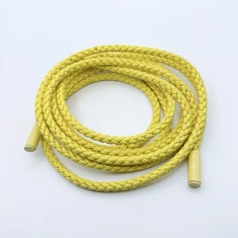 Tie-up Yellow Braided Rope belt in soft leather