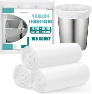 4 Gallon Small Trash Bags – 105 Count 4 Gallon Trash Bags, Unscented Small Trash Bags, Bathroom Trash Bags, 4 Gallon Small White Trash Bags.