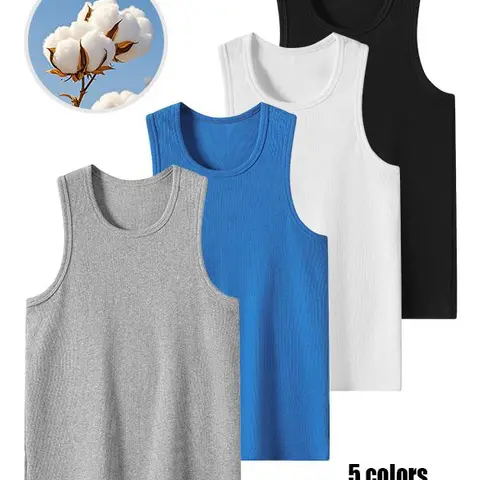 Men's wide-shoulder ribbed vest, high-quality cotton material, suitable for all-day wear, men's vest, solid color fashionable design, loose and casual comfort combined with style, sports vest, sleeveless vest, men's clothing.