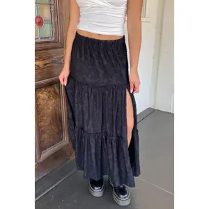 Textured Floral Tiered Maxi Skirt