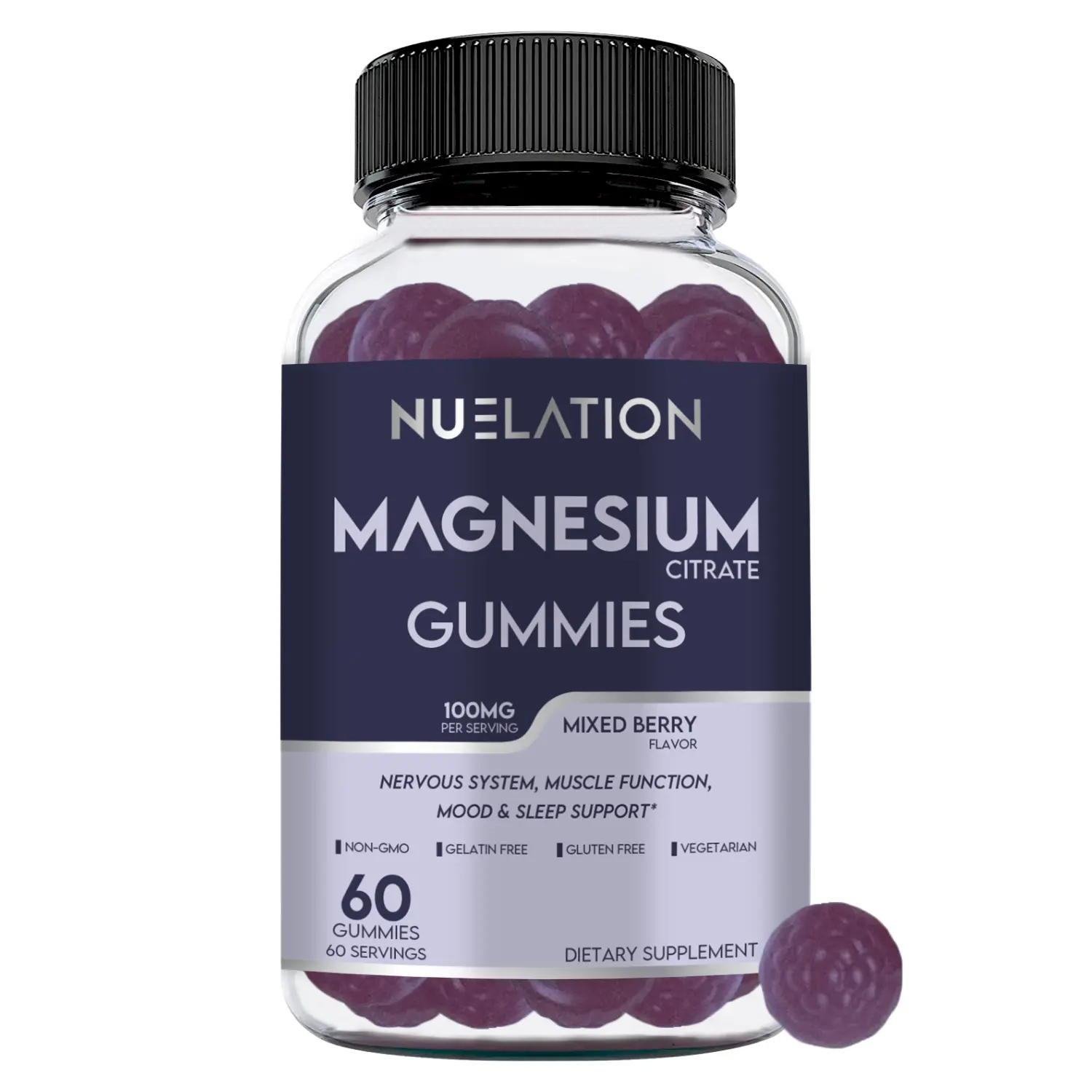 NUELATION Magnesium Citrate Gummies – Mixed Berry Flavor - Adults Daily Magnesium Gummies
