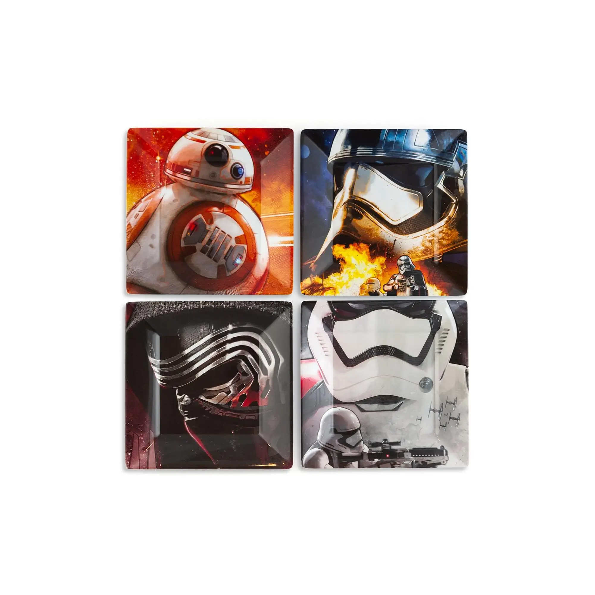 Star Wars Melamine Tableware Set - 4-Piece Plate Set Featuring Stormtrooper, Kylo Ren, and BB8