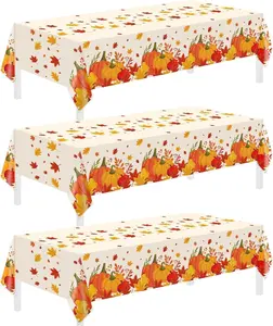 3 Pack Thanksgiving Disposable Tablecloths,54 x 108 Inch Thanksgiving Decorations,Give Thanks Table Cloth for Rectangular,Pumpkin Maple Tablecloths for Home,Party,Outdoor Picnic,Fall Theme,Baby Shower