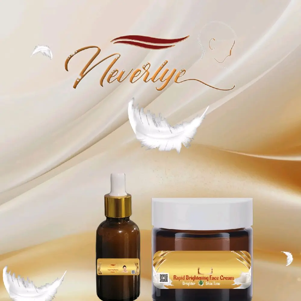 Neverlye Rapid Brightening Face 0.5 Oz Serum & 2.Oz Cream Set for Dark Circles & Pore Minimization Radiant Complexion