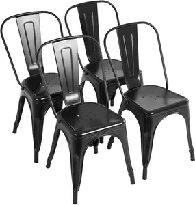 Metal Chairs Set of 4 Stackable Chairs 18 Inch Classic Iron Metal Dining Chair Indoor-Outdoor Use Chic Dining Bistro Cafe Side Barstool Bar Chair