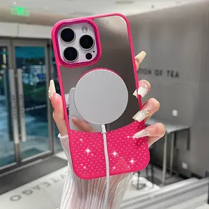 Rhinestone Magnetic Mirror Phone Case is compatible with iPhone 17 Pro Max, 16 Pro, 15 Plus, 14, 13, 12 and 11. This shockproof protective case features durable protection and a secure grip design, perfectly suited for daily use.