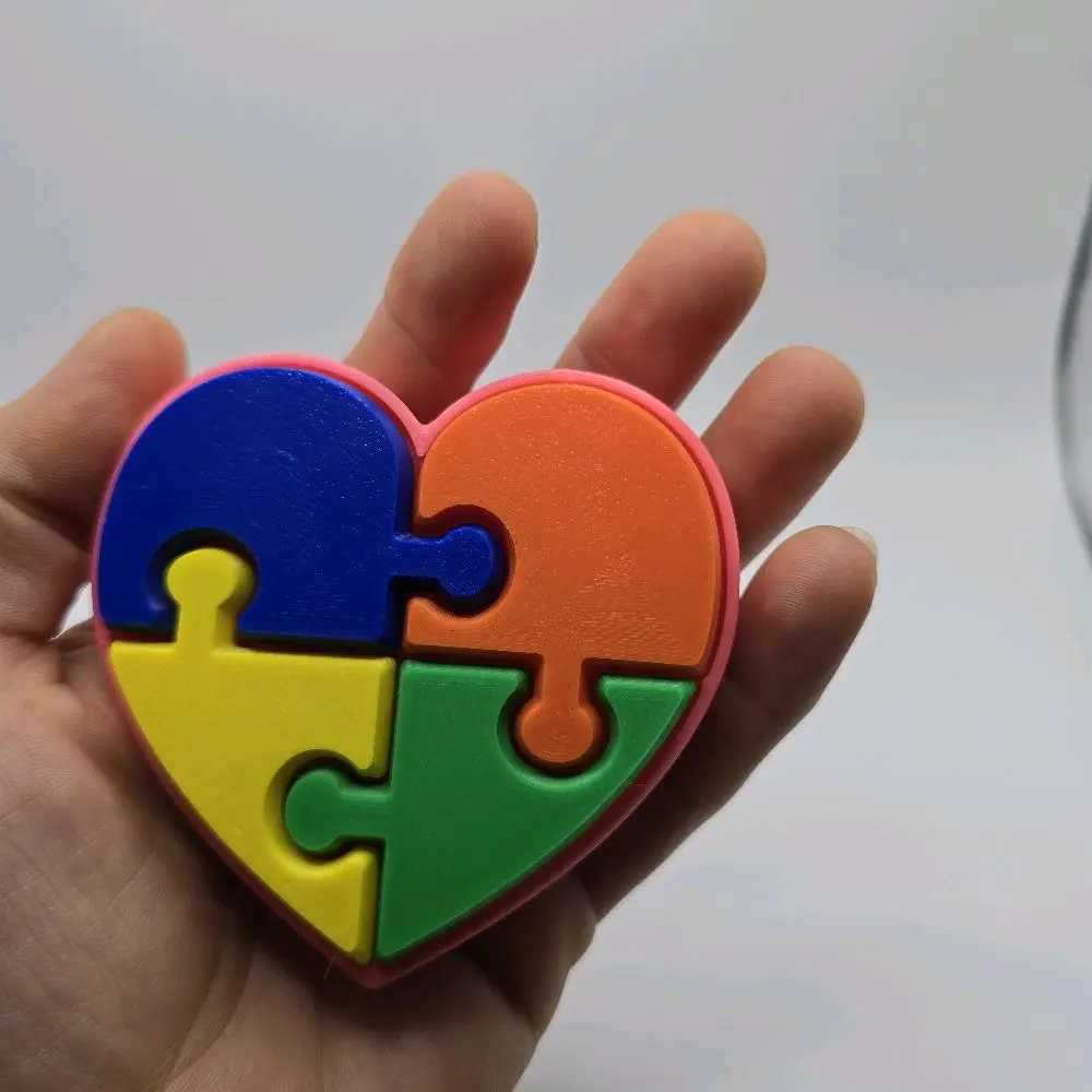 3D Printed Sensory Toy Autism Awareness Heart Clicker Keychain - 4 Color Puzzle Fidget