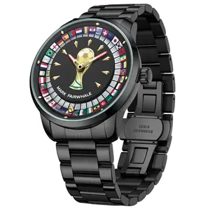 MARK FAIRWHALE New Men’s Fashion Watch — Quartz Watch with Soccer Tournament Tribute Dial (Flag Motifs & Spoke Design), 47mm Oversize Case, Stainless Steel Bracelet, 30M Waterproof