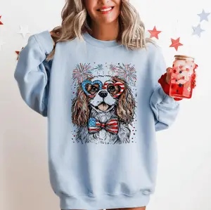 Cavalier King Charles Spaniel Patriotic Dog, USA, America, Pet Lover, 4th of July Sweatshirt, Crew Neck, Women's, Crewneck