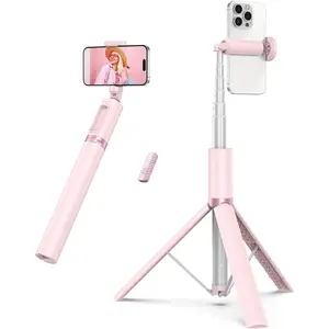 Z-CPS10  55" Selfie Stick Tripod, All-in-one Extendable Aluminum Phone Tripod with Rechargeable Bluetooth Remote for iPhone and More, Fitting 4.7-7 inch Smartphones, Pink