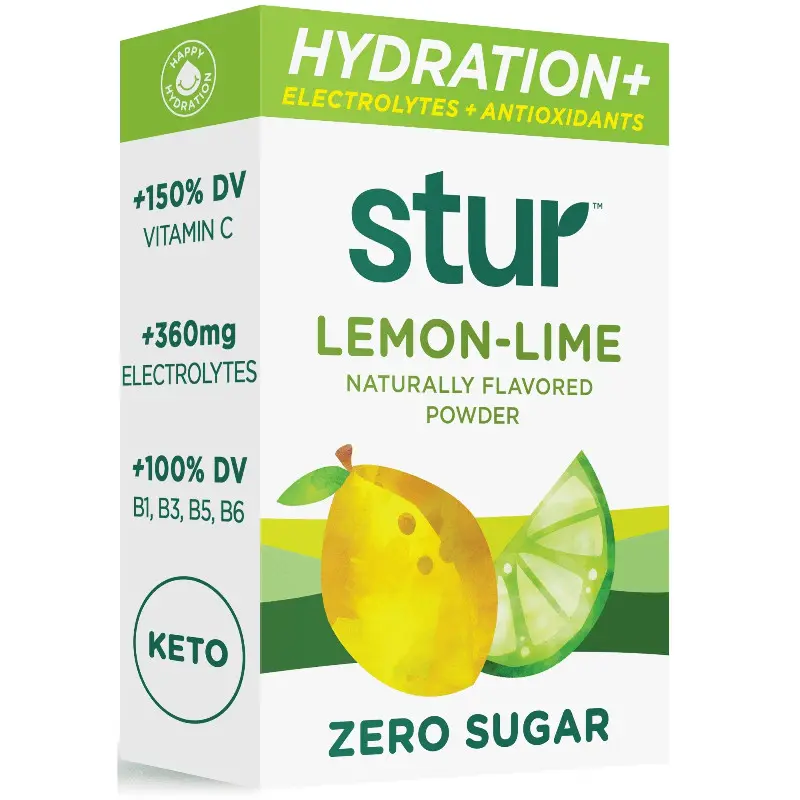 6x STUR Hydration Electrolytes + Antioxidants Lemon Lime - Drink Mix Water Flavoring Liquid Enhancer Keto Friendly Sugar Free Vitamin C Natural Wellness Beverage Powder Packets Gym Sport Workout Recovery Bulk Lot Bundle 8ct