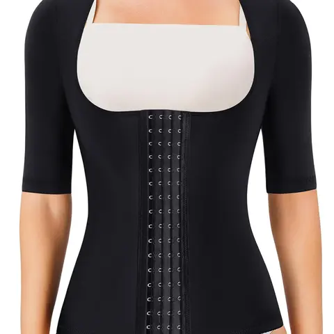 Women's Solid Color Hook & Eye Front Compression Waist Control Elastic Fit Shapewear Top, Underwear, Womenswear, High Stretch Shaper, Shapewear for All Seasons