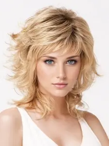 Gradient Golden Curly Wigs for Women, 14 Inch Medium Length, Natural Fluffy Layered Curly Hair, Suitable for Ladies Daily Wear and Cosplay Wig, All Seasons
