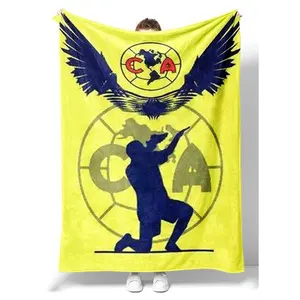 Club America Yellow Fleece Throw Blanket Mexican Football Team Fan Gift Family Christmas Gift Made in US