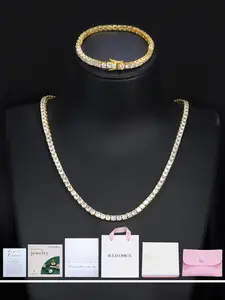 ICED CHICS Necklace + Bracelet Gift Box Set, Elegant Jewelry Set, 4MM single-row zircon tennis chain, the most suitable gift, suitable for both men and women, for your partner, birthday present, Valentine's Day, date, Fashionable Jewelry Set