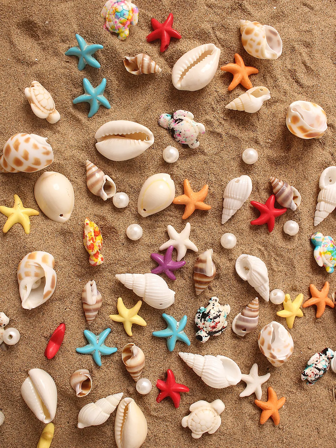 90pcs Random Shell Conch Starfish Turtle Pendant DIY Handmade Materials Beads Mix, Diy Beads Assortment, Bracelet Necklace Earring Anklet Waist Chain Jewelry Accessories, Beading Accessories, Beads For Bracelets