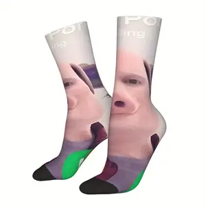 Unisex John Pork Socks, Casual Stylish Letter Print Socks, Realistic Incoming Call Screen Print, Viral Pig Man Meme Gift