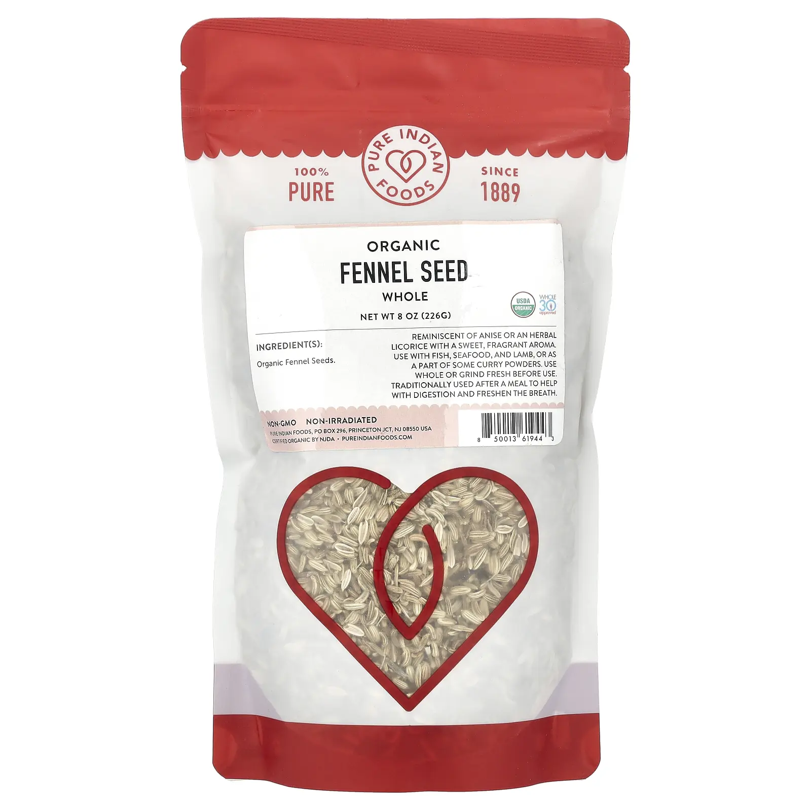 Pure Indian Foods Organic Fennel Seed, Whole, 8 oz (226 g) Pure Indian Foods Organic Fennel Seed, Whole, 8 oz (226 g)