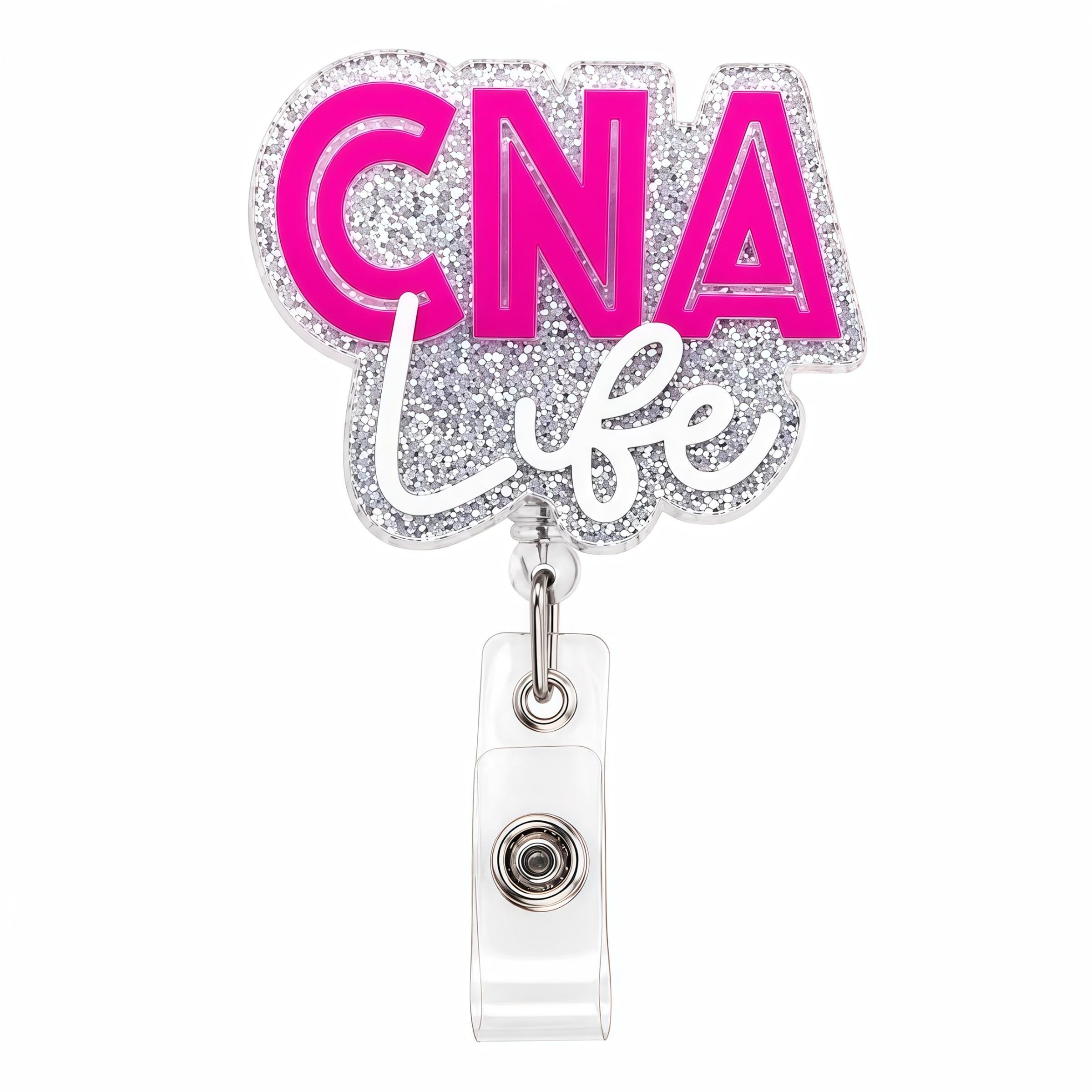 CNALife Glitter Badge Reel Set – retractable ID badge clip with nurse pen set, transparent waterproof card holder, certification nursing assistant work accessory gift for healthcare professionals