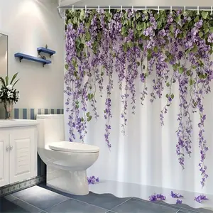 1-piece set of elegant draping wisteria flower shower curtain, extra-long, floral curtain from floor drain to ceiling, machine washable, suitable for spa bathrooms, serene floral window decoration, comes with 12 hooks
