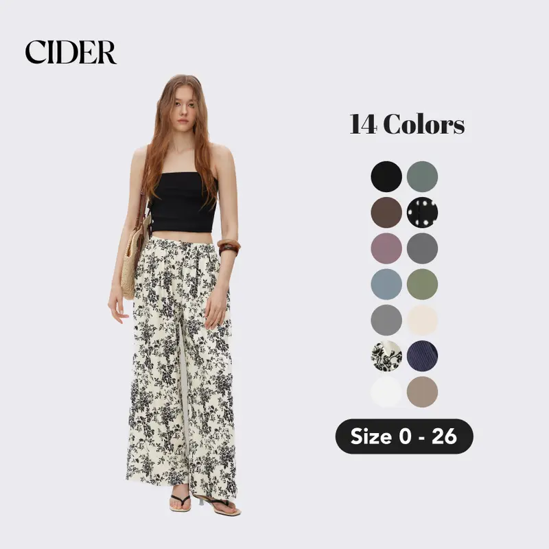 Cider Women's Elastane Knitting Stretchy Wide-Leg Pants - Elastic Waisted, Breathe-Easy Wear, Casual Comfy Pocket, Wide Leg Style, Breathable, for Business & Daily Wear, Multiple Colors & Sizes Available