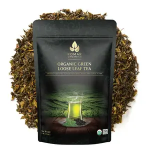 Komar Organics Green Tea Loose Leaf-16 oz USDA Organic Green Tea for Energy Boost, Antioxidants- Certificated Kosher Assam Tea Green Tree Organic Tea Leaves Ideal for Morning, Afternoon