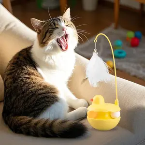 Interactive Cat Toys - Fun & Durable ABS Resin Duck Shape Funy Stick for Kitten Play Indoor Birthday Outdoor Paddles with Rotating Base and Feather Wand for Double Sensory Stimulation