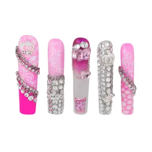 2.1" Royal Blush Miss Anna Nails Press On Nails Long Square 10 PCS Acrylic Art Nail