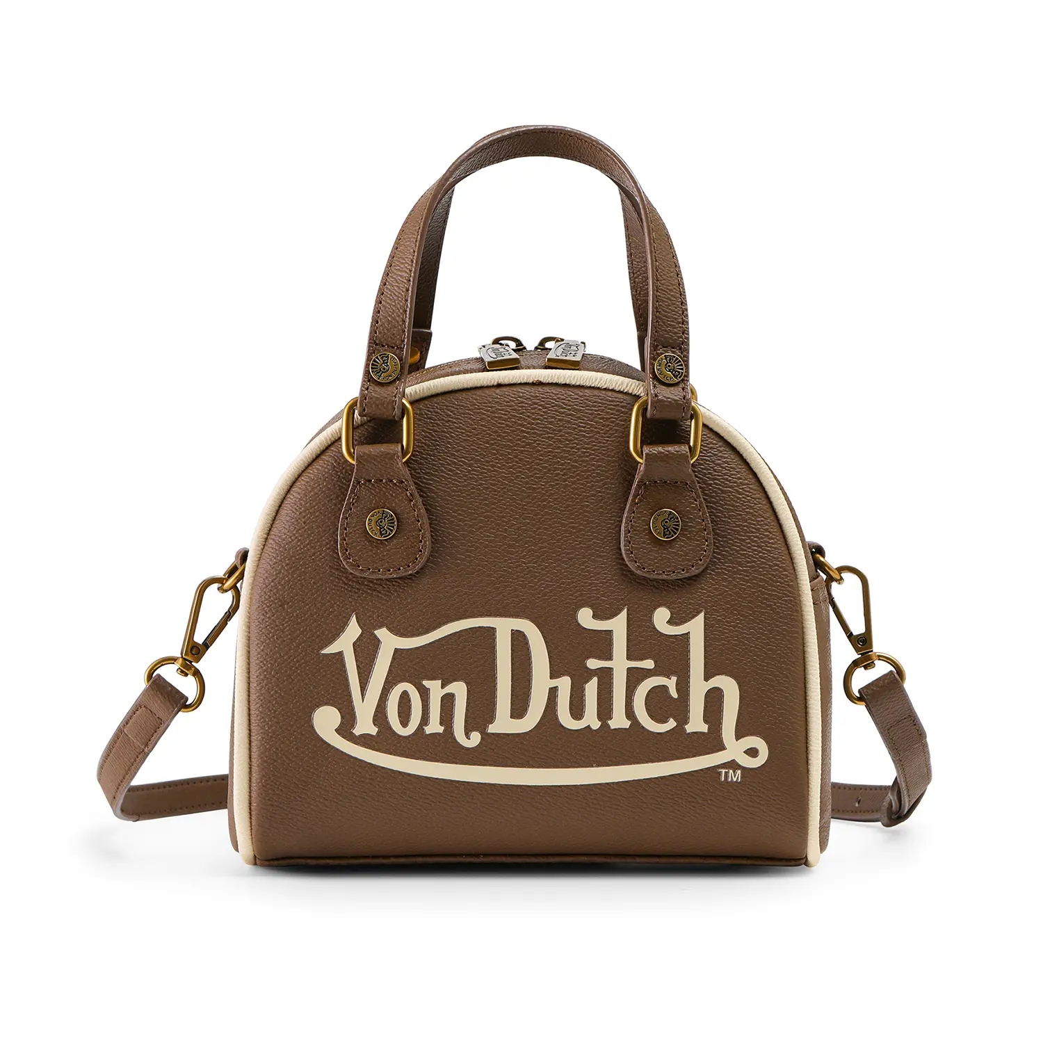 Von Dutch Brown and Tan Two-Tone Bowling Bag