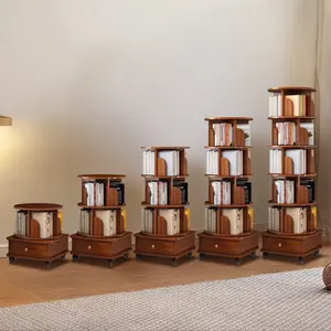 (UPGRADED) Rotating Bookshelf, 360 Display Corner Bookshelf for Small Space, 6 Tier Bookcase Storage Rack with Wheels, Wood Narrow Organizer for Bedroom, Living Room, Study Room, Walnut Brown ( Xmas )