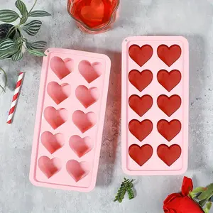 3pcs Heart Silicone Ice Cube Tray Set Pink Food Grade Flexible Easy Release Reusable Ice Mold for Valentine's Day Wedding Party Cocktail Making