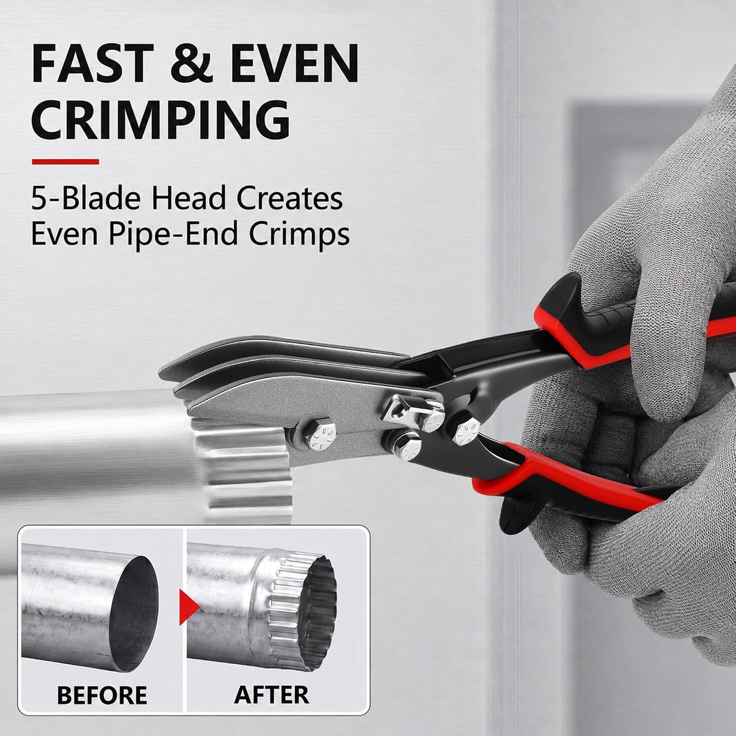 GJANSH 5 Blade Sheet Metal Crimper, 10.5 Inch Duct Crimping Tool for 24-28 Gauge Sheet Metal, HVAC Duct Work, Gutter Crimper for Downspout, Stove Pipe and Venting Work, Safety Lock, Black