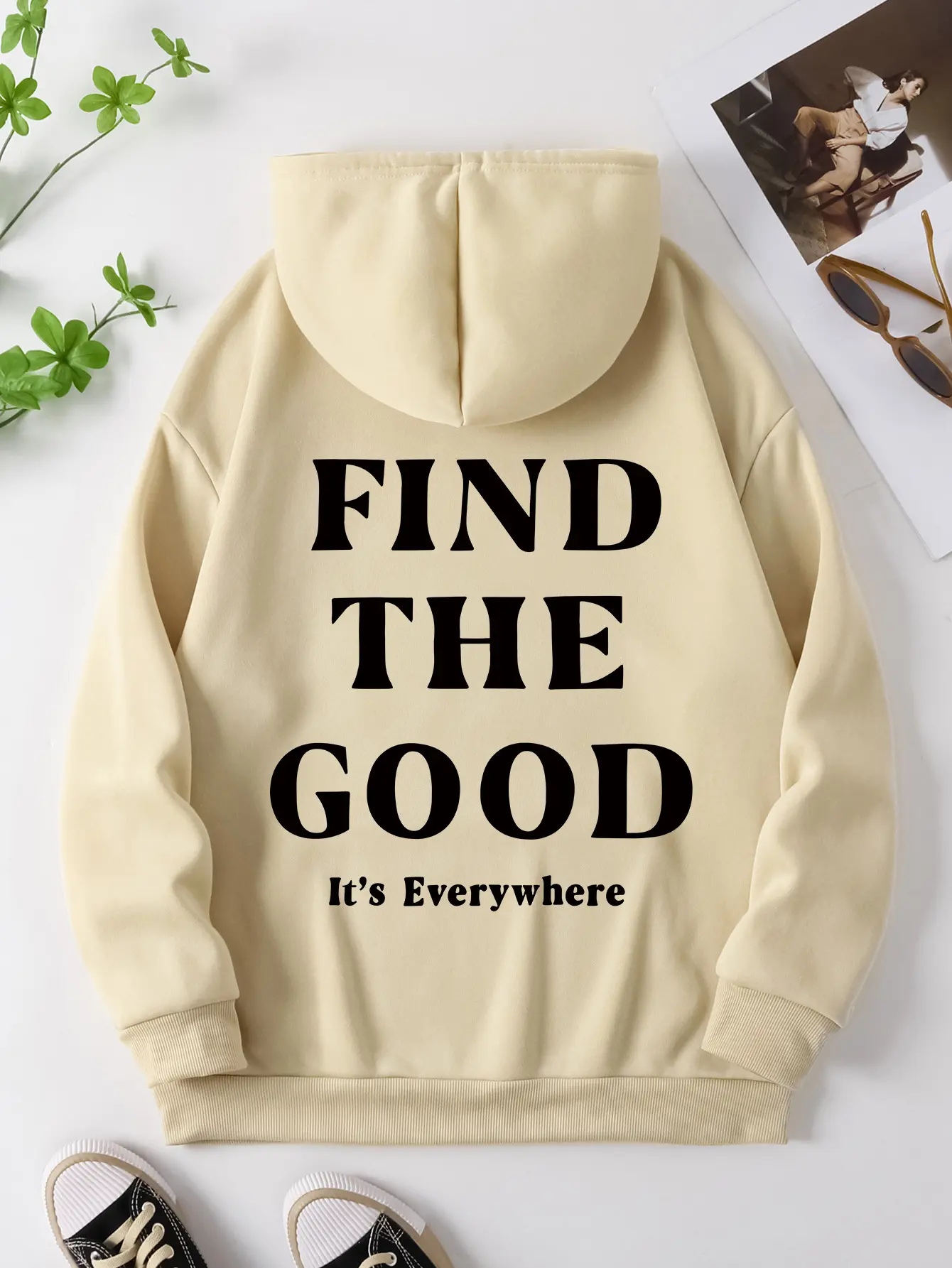 Find The Good Unisex Hoodie - Positive Message Print, Lightweight Polyester Cotton Fabric -   Fall Winter & Spring Fall Clothing Longsleeves