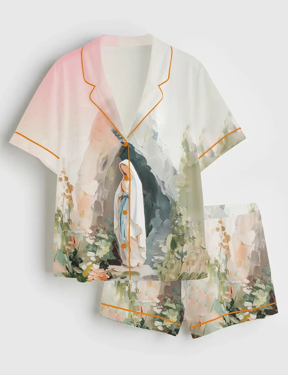 Our Lady Of Lourdes Jesus Mary Catholic Blessed Mother Pajama Set For Women, Gift For Her, SoftLounge Pajamas, CozyDream Set, Gift For Lover.