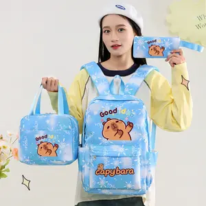 3pc Snowflake School Backpack Set, Cute Capybara Pattern, Multiple Colors, Multifunctional, Durable Material, Includes Lunch Bag and Pencil Case
