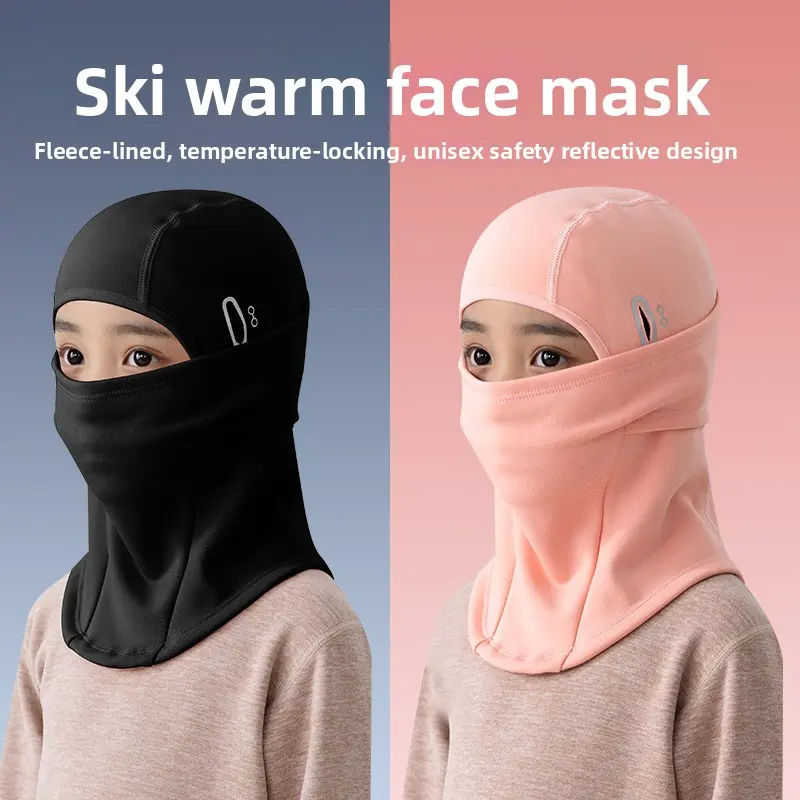 Kids' Fleece Lined Balaclava Ski Mask, Black Windproof & Breathable Thermal Headwear for Winter Sports & Skiing (Ages 6-15), Breathable Skull Cap, Fun Colors, Snug Fit, Stretchy Fleece, Boys, Full Coverage, Breathable Cap