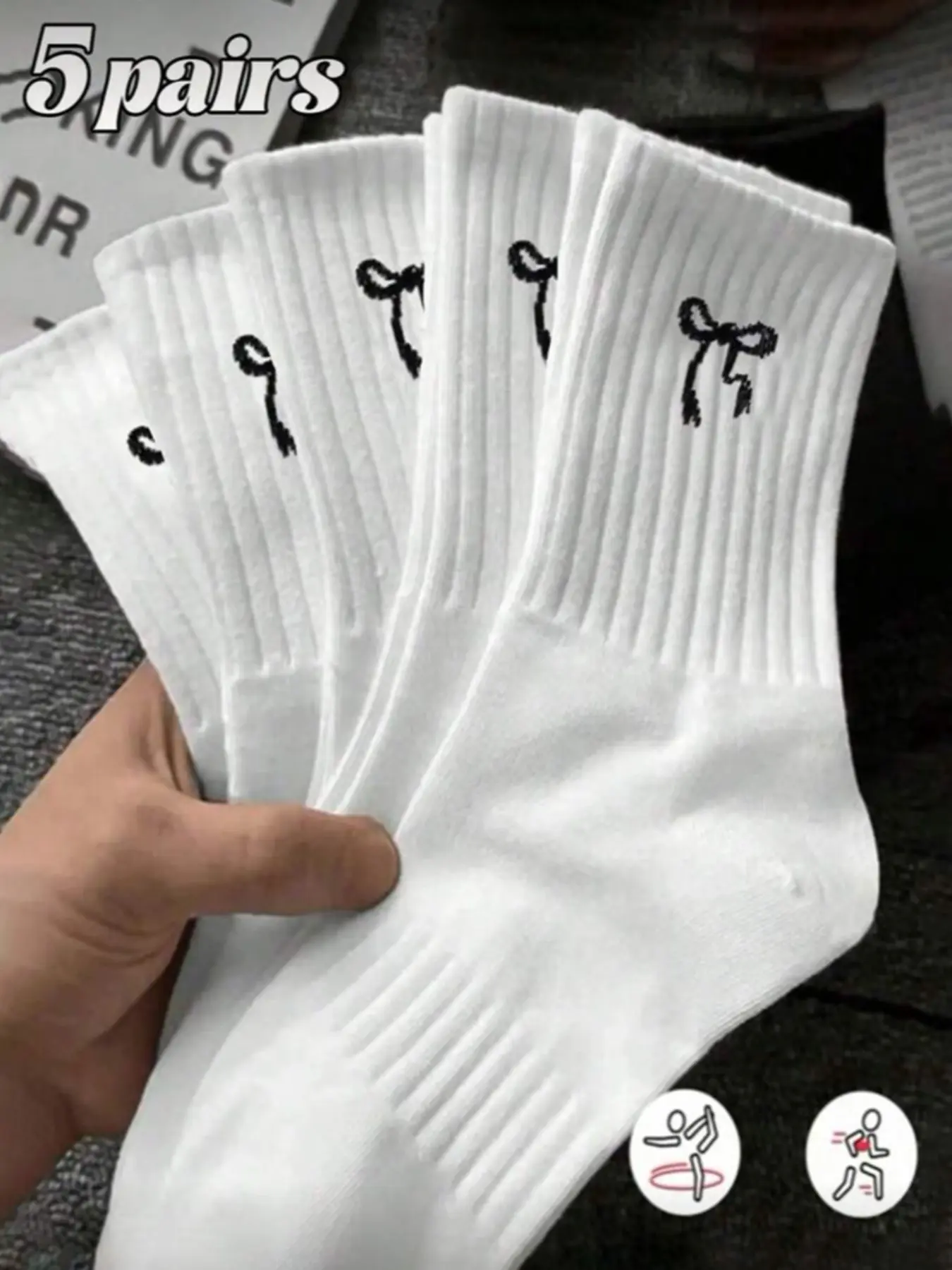 Women's Fashion Knitted Socks Set, Breathable Bow Pattern Design, Butterfly, Comfortable All-Season Wear, Perfect Daily Footwear Choice, Soft Socks