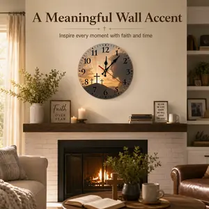 Jesus Christ Cross Wall Clock, Christian Religious Silent Non-Ticking Battery Operated Round Clock for Living Room Bedroom Church Home Decor Gift