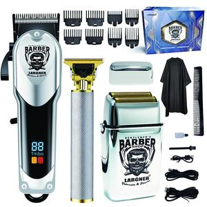 Professional Men's Set, Hair Clippers Set, Barber Clippers Set, Silver Color Electric Shaver, High Power USB Fast Charging, Battery Display, Portable Storage Box