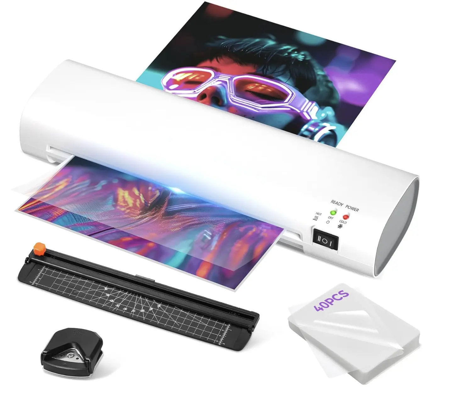 9" Size Compact Portable Laminator Machine with 40 Laminating Sheets and Trimmer Set