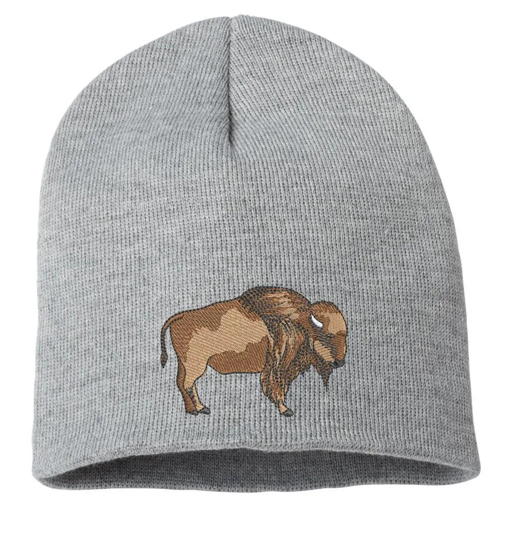 American Bison Embroidered Beanie – Western Wildlife Knit Winter Hat
