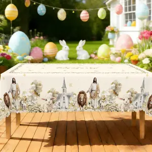 BLIOWL Easter Jesus Tablecloth | Christian Home Party Decor for Family Gathering 2025，Easter Tablecloth 2 Sizes (60" Round/60×86" Rect) | Kitchen/Dining/Patio Decor for Indoor/Outdoor Holiday Parties