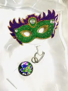 Mardi Gras Mask Badge Reel for Identification Cards and Badges 2” Retractable Swivel Alligator Clip with Colorful Design