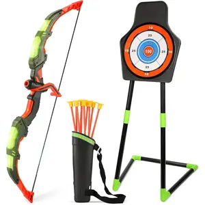 Archery Toy Set for Kids, LED Light Up Bow and Arrow Set with 10 Suction Cup Arrows, Standing Target & Quiver, Indoor Outdoor Games Stuff for Boys Girls Children Aged 3-12 Year Old