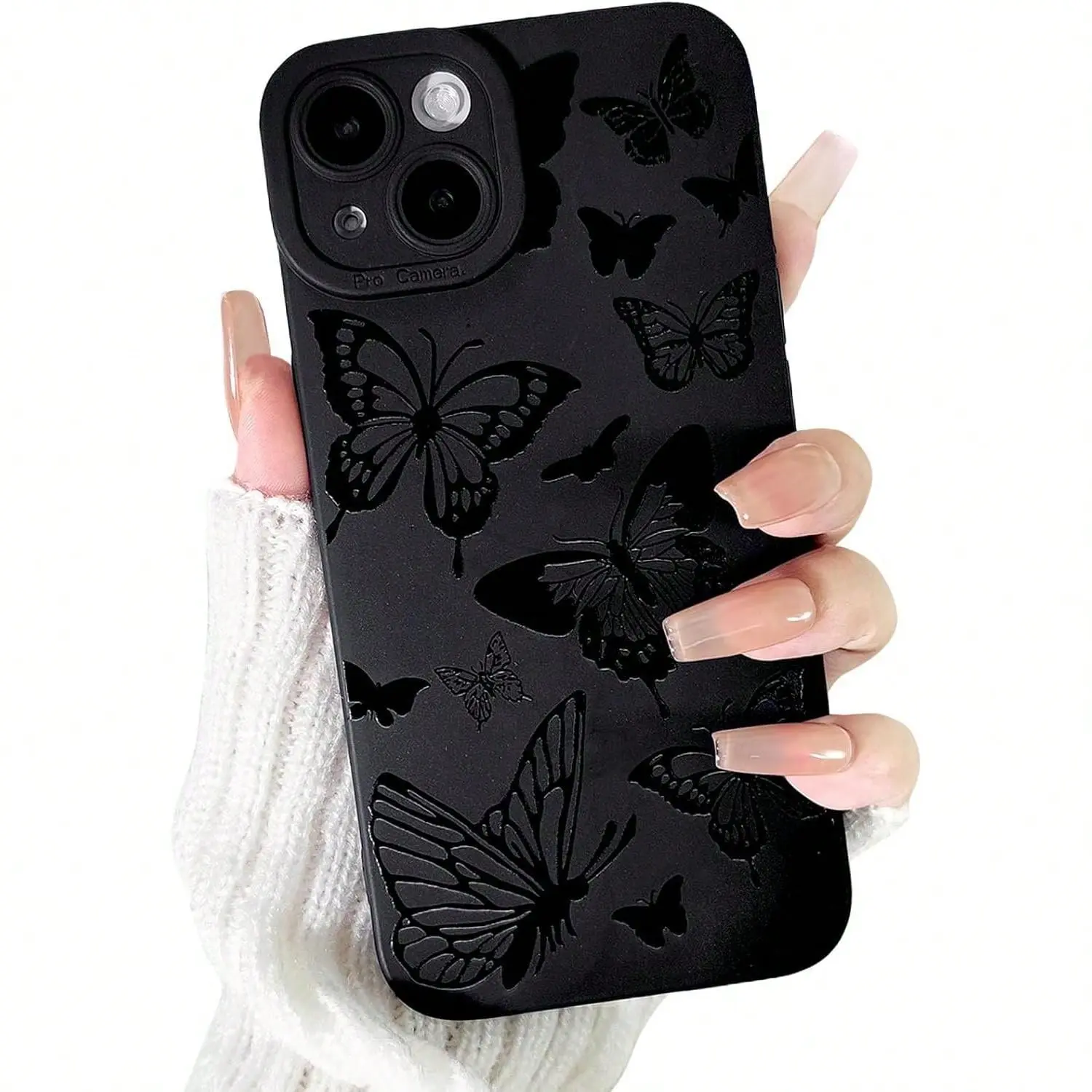 Compatible For IPhone 13 Case Cute Cool Butterfly Black Design For Girls Women Soft TPU Shockproof Protective Girly For IPhone 13-Butterfly Protection Wireless for iPhone 17