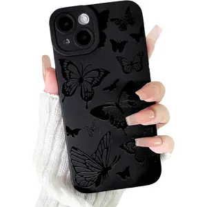 Compatible For IPhone 13 Case Cute Cool Butterfly Black Design For Girls Women Soft TPU Shockproof Protective Girly For IPhone 13-Butterfly Protection Wireless for iPhone 17